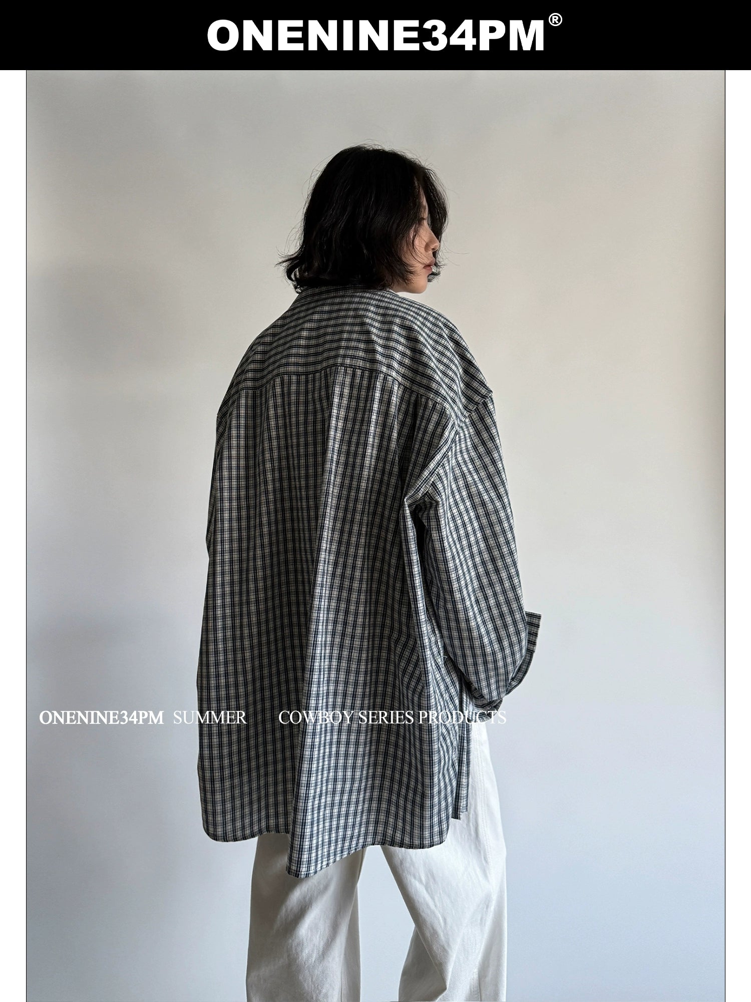 ONENINE34PM Fine Plaid Loose Lazy Long-sleeved Shirt