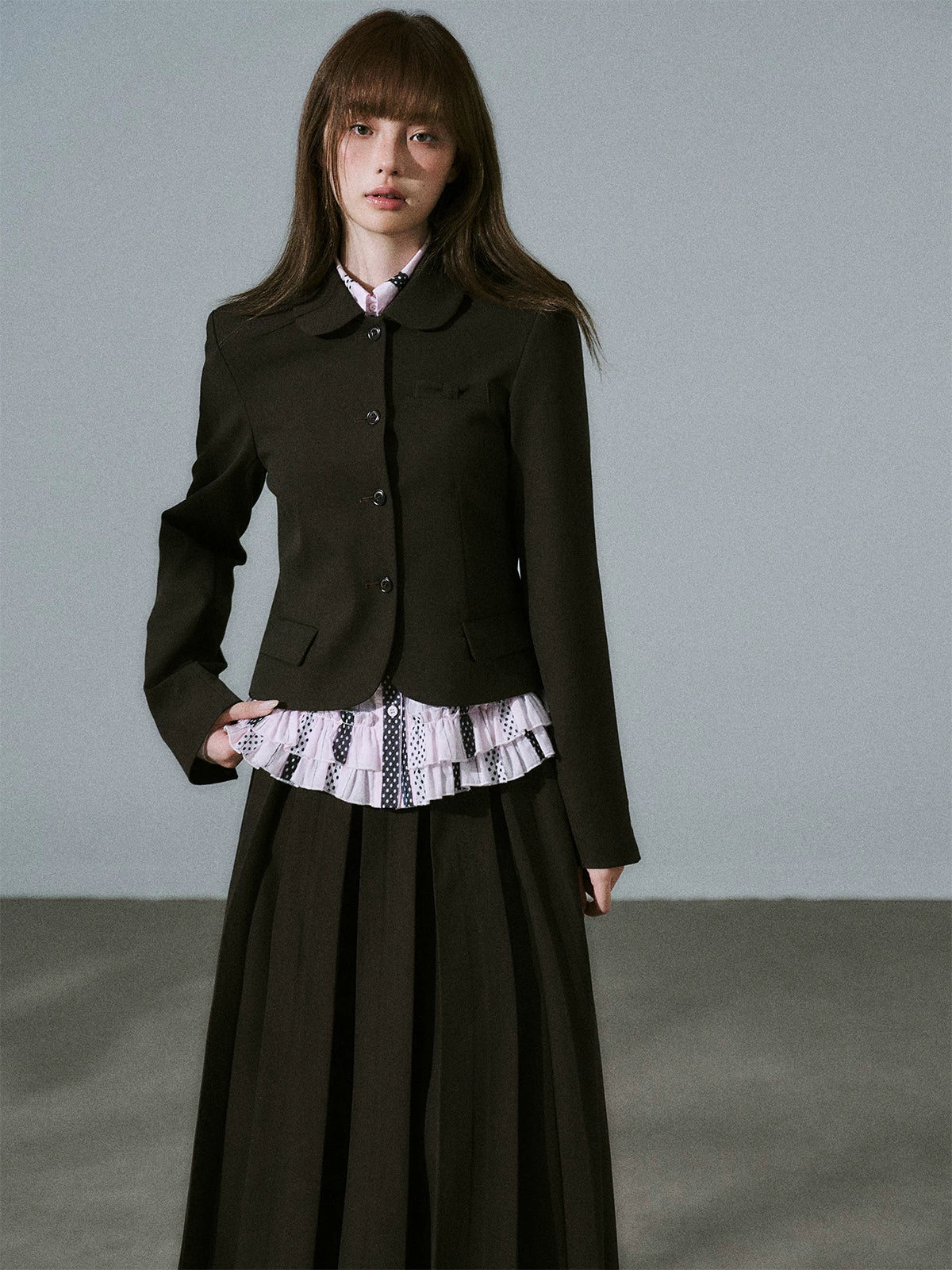 LOST FOREST Vintage Skinny Versatile Pleated Skirt Set