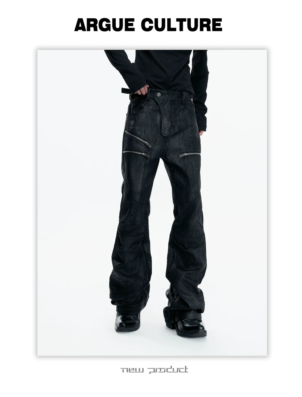 ArguECulturE Splicing Slim-Fold Pleated Straight Jeans