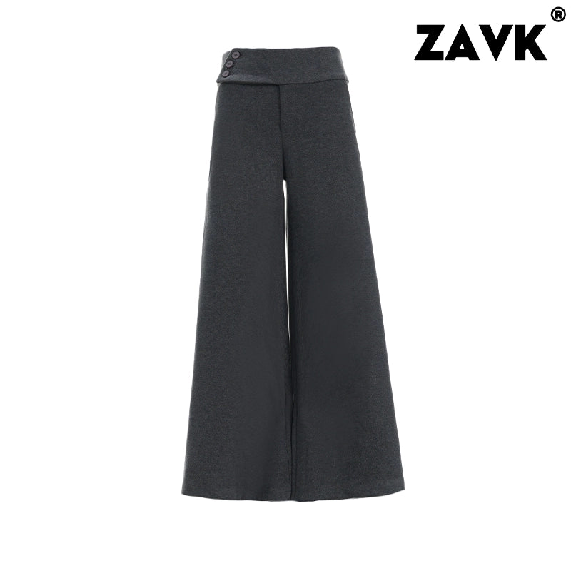 ZAVK Side Waist Button Skinny Wide Leg Pants