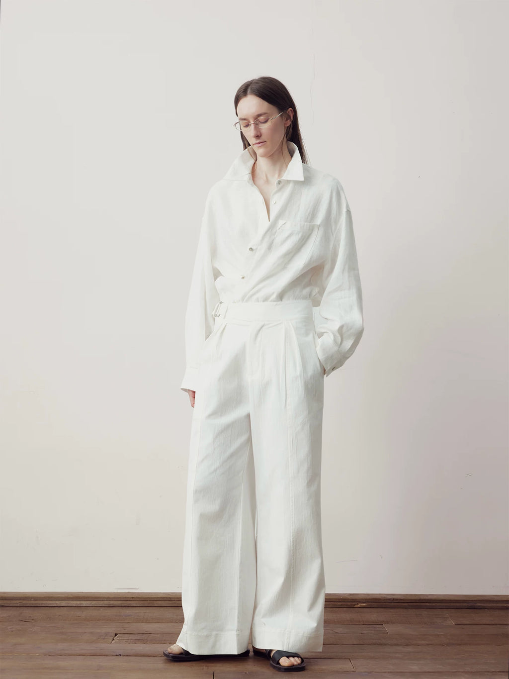 COLN Belt Straight Loose Casual Pants