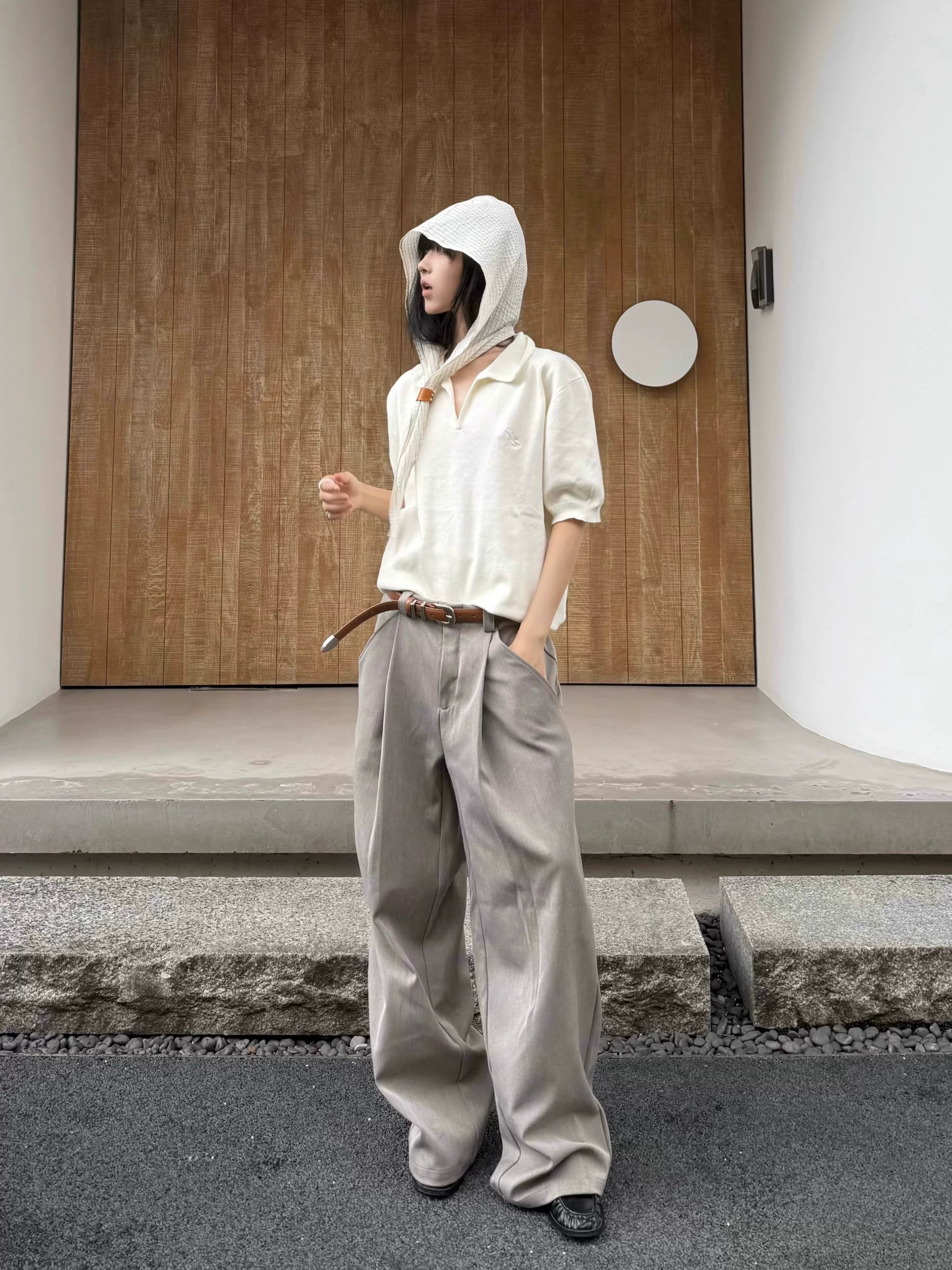 Stay the Night Striped Folds Strap Hooded Headscarf