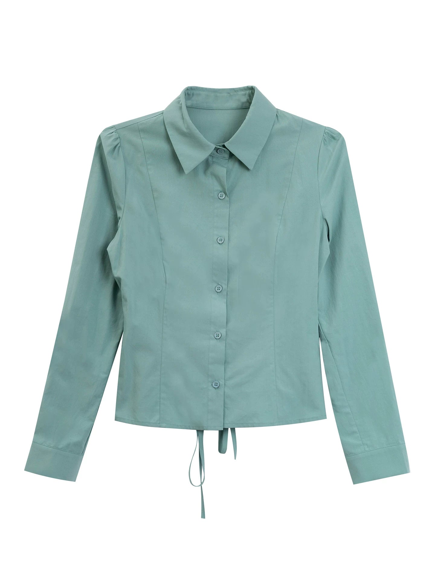 LOVEHEYNEW Waist Skinny Lace-Up Polo Neck Long Sleeve Shirt