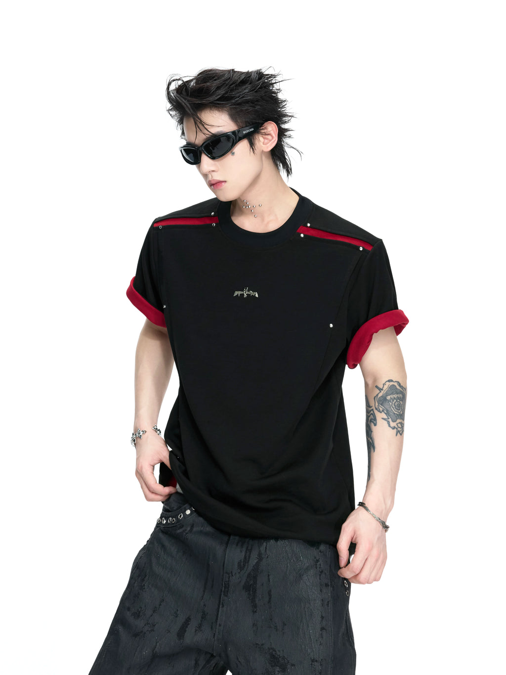 ArguECulturE Contrast Color Round Neck Front Shoulder Simple Tee