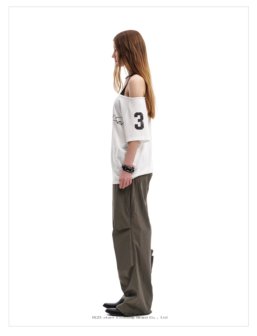 0123Start Slanted Shoulder Loose Lazy Tee