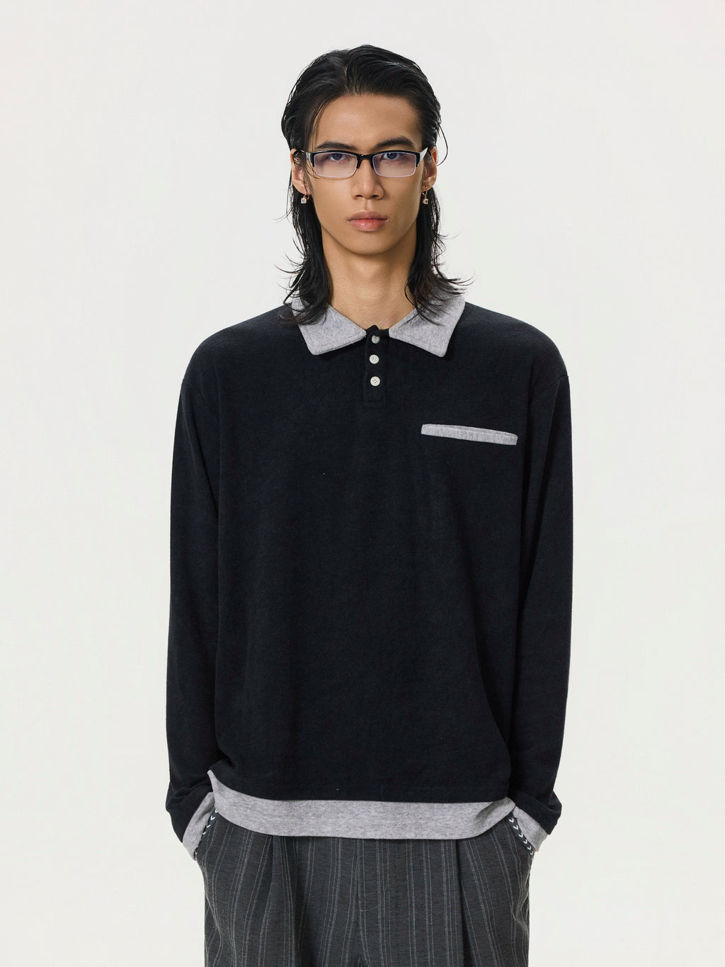 BTSG Splicing Contrasting Color Towel Fabric Fake Two-piece POLO Shirt