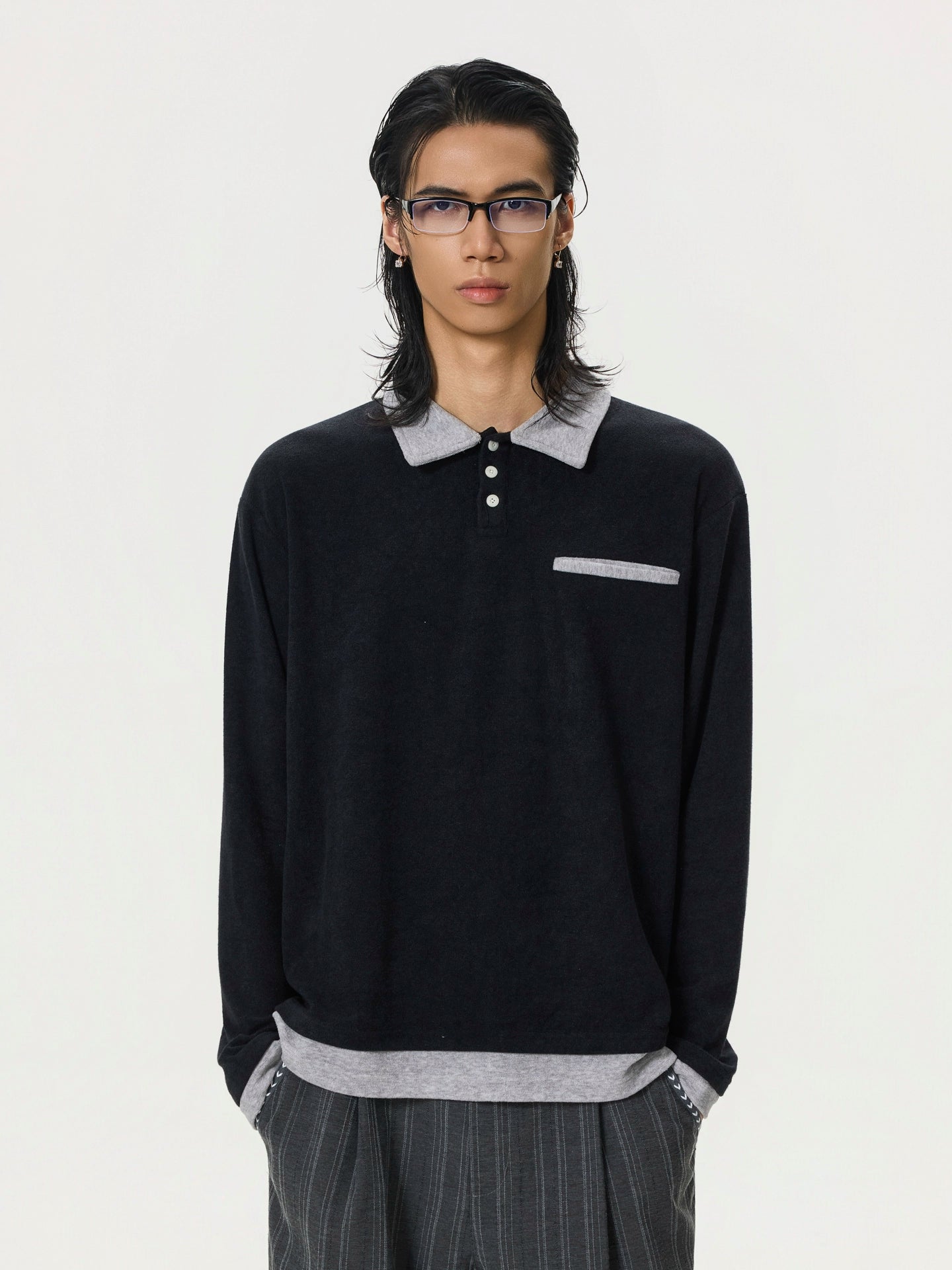 BTSG Splicing Contrasting Color Towel Fabric Fake Two-piece POLO Shirt