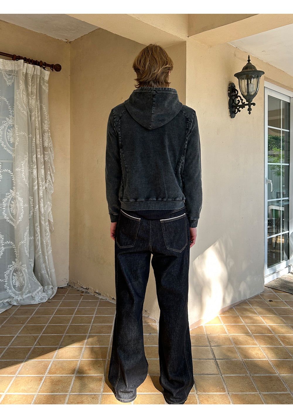 EME Embroidered Alphabet Ninja Hooded Slim-Fit Denim Sweater