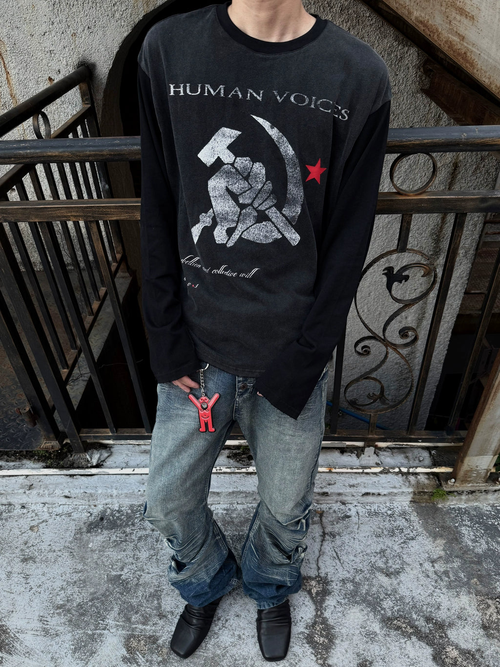 Human Patch Embroidery Printing Splicing Long Sleeve