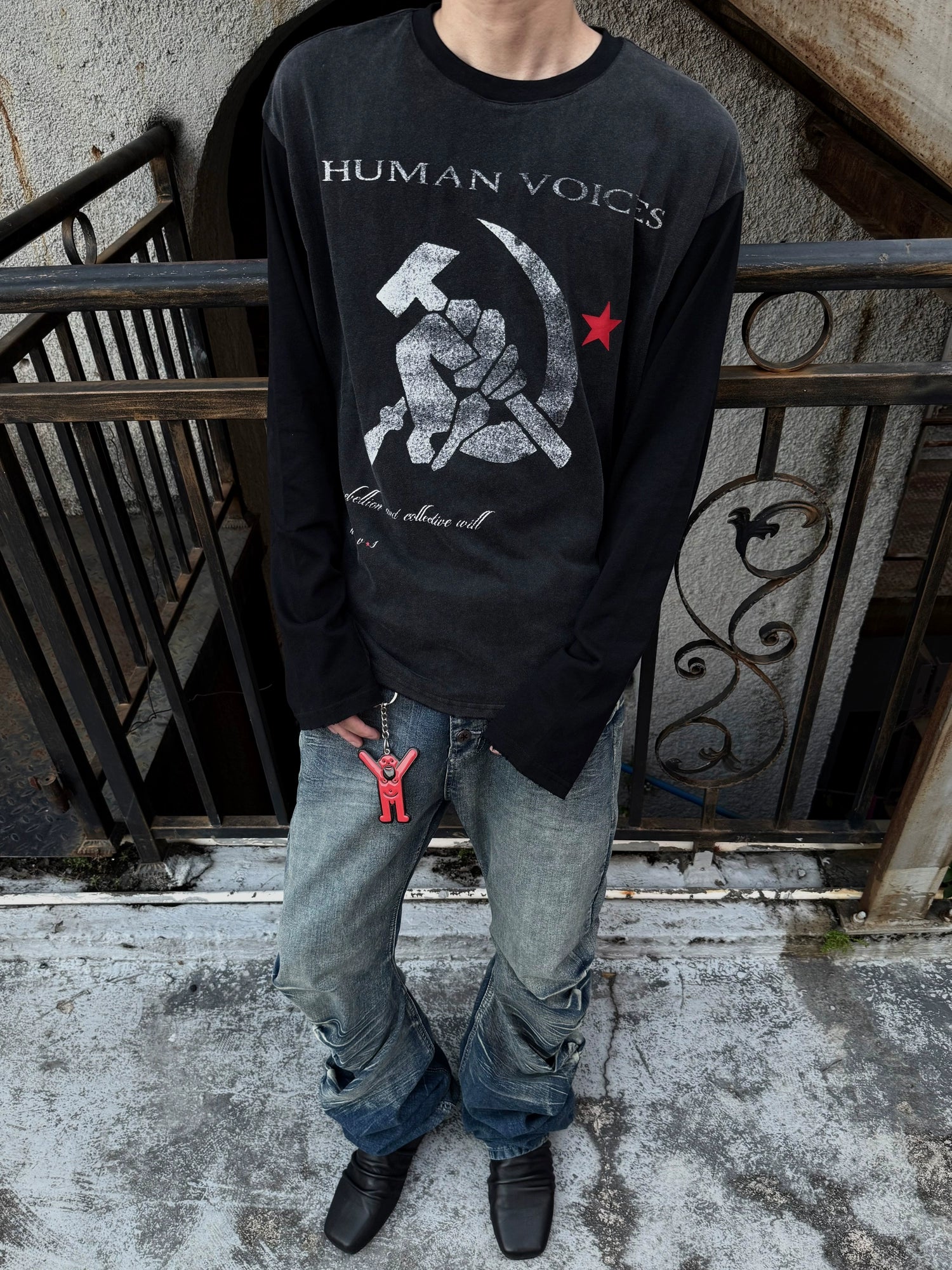 Human Patch Embroidery Printing Splicing Long Sleeve