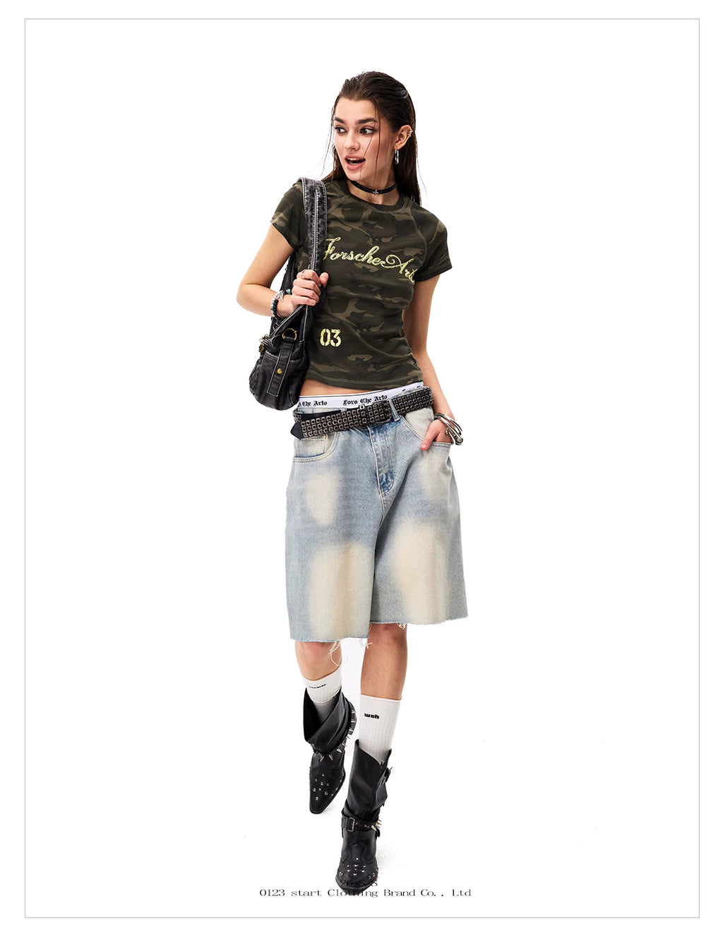 0123Start Camouflage Shoulder Slim Tee