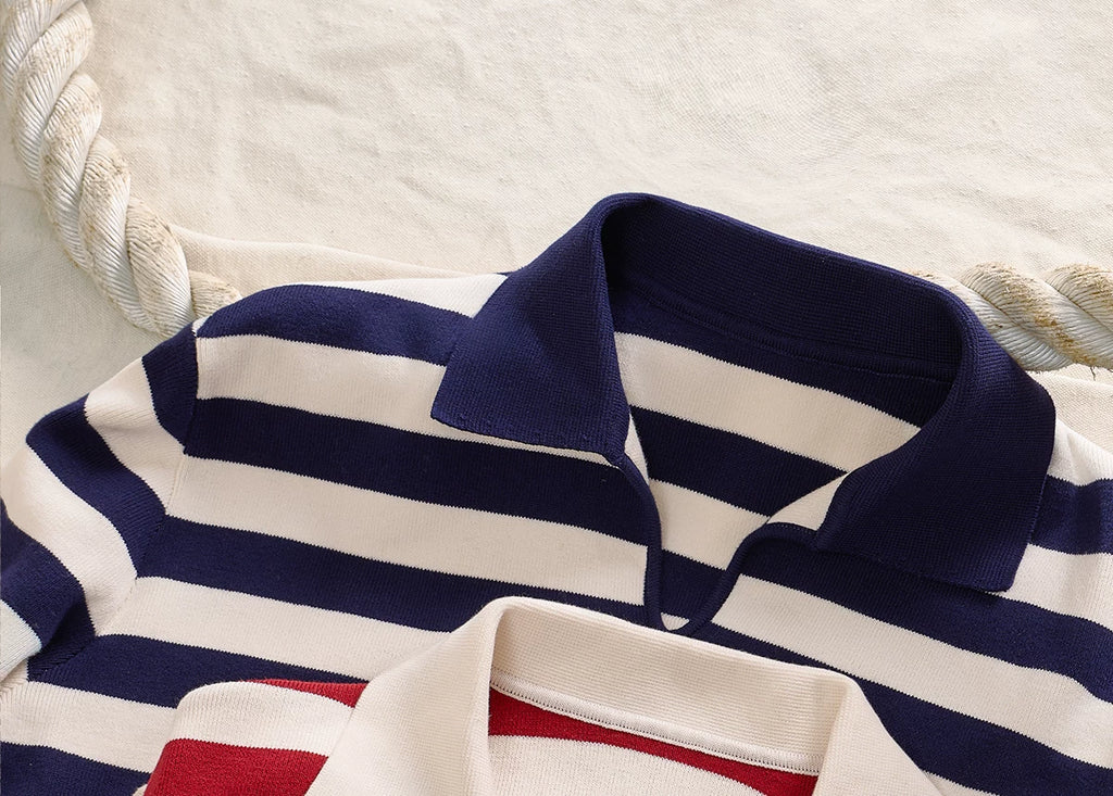 CULTUM Lapel Knit Striped Long Sleeve