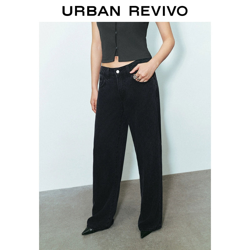 URBAN REVIVO Rhombus Dark Texture Casual Trousers