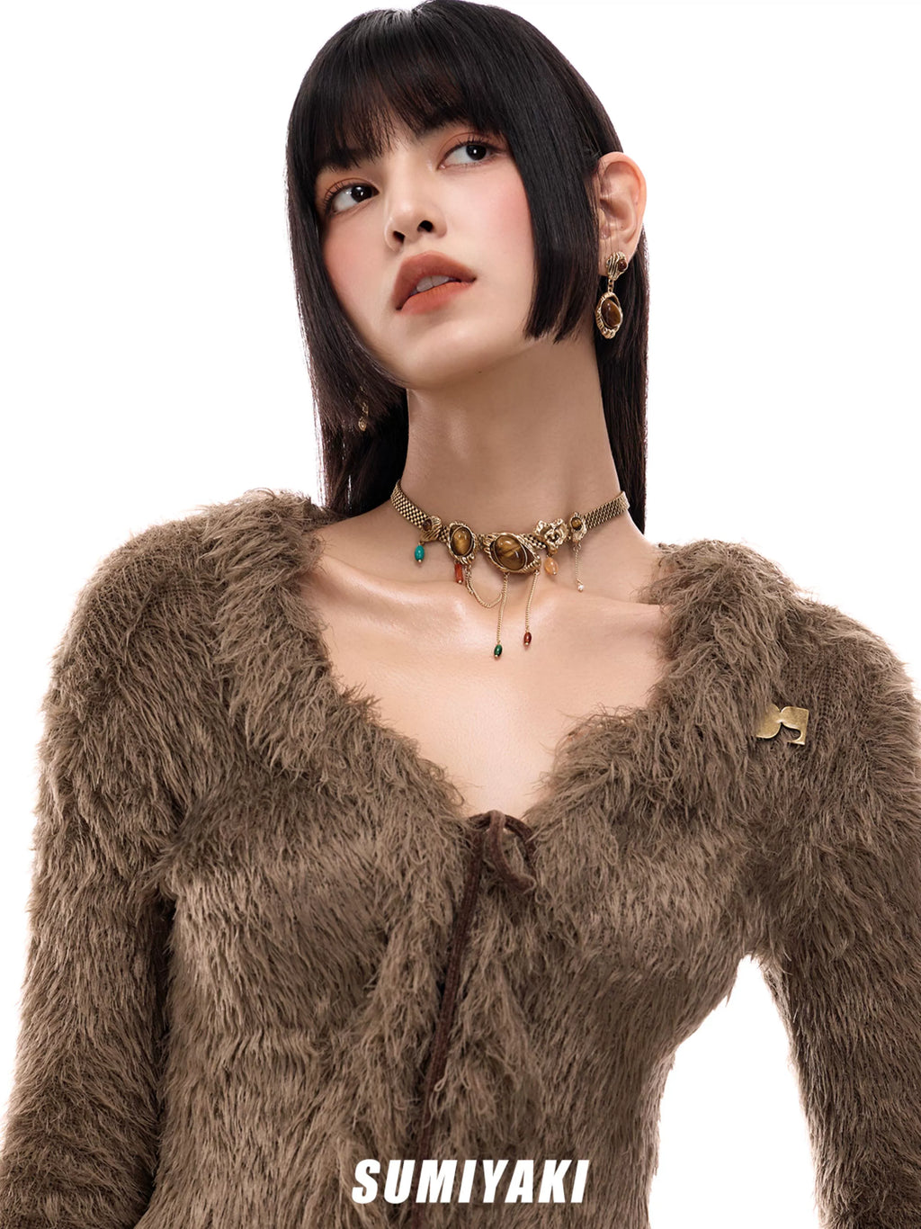 SUMIYAKI Retro Tiger's Eye Long Earrings