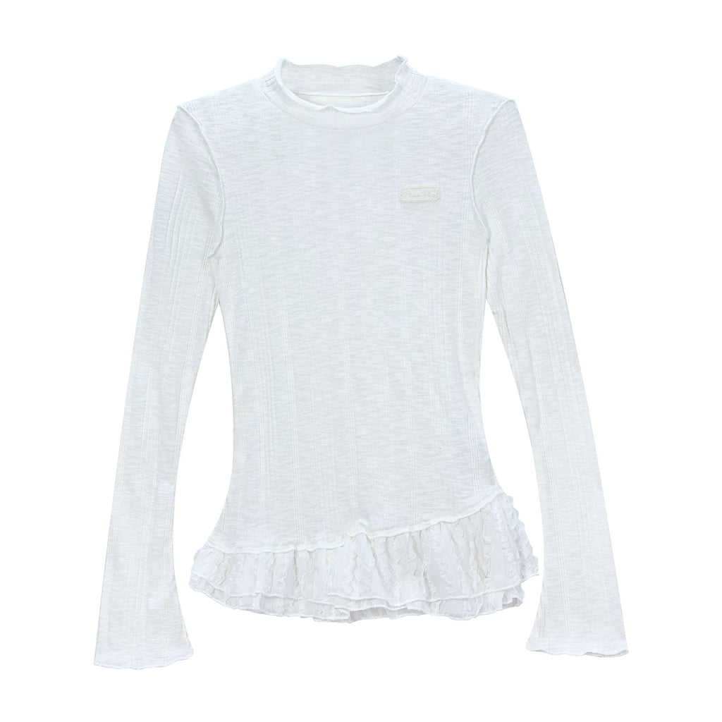 Girlyhalo Vintage Lace Paneled Crew Neck Long Sleeves