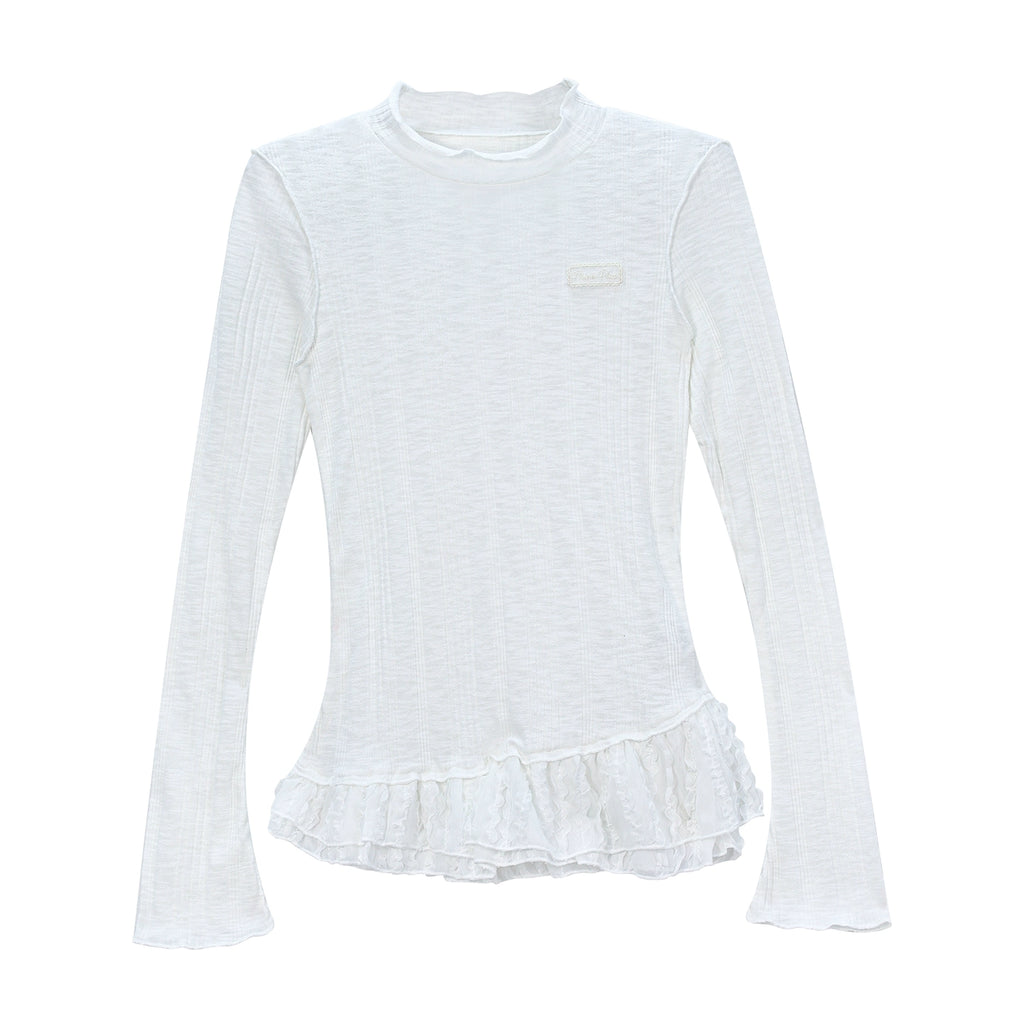 Girlyhalo Vintage Lace Paneled Crew Neck Long Sleeves