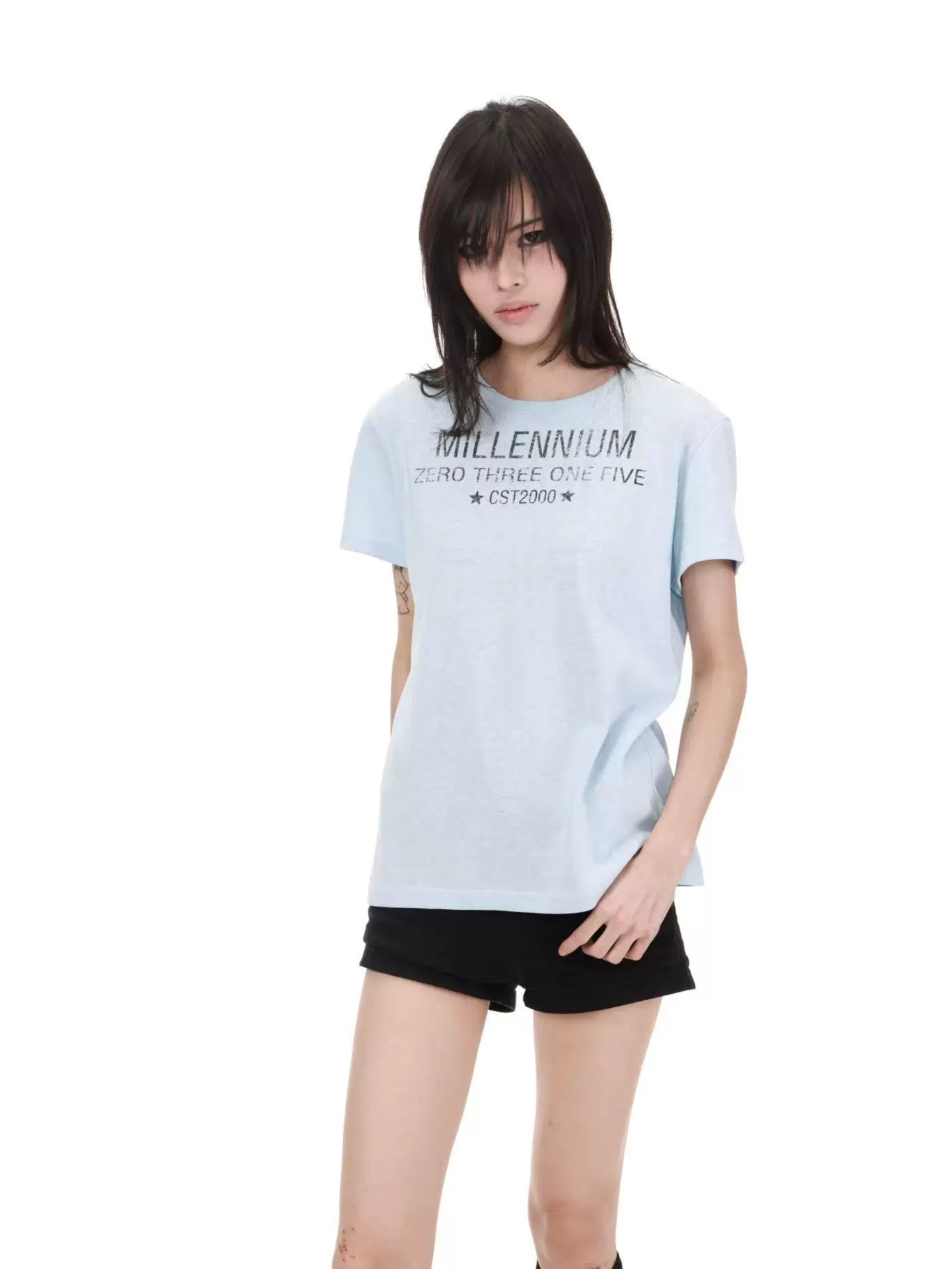 DETW Dark Pattern Five-star Destruction Slogan Front Shoulder Tee