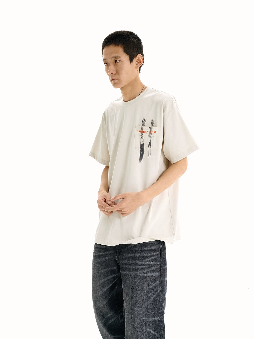 WANNA LAB Knives and Forks Tableware Printed Pockets Short Sleeves