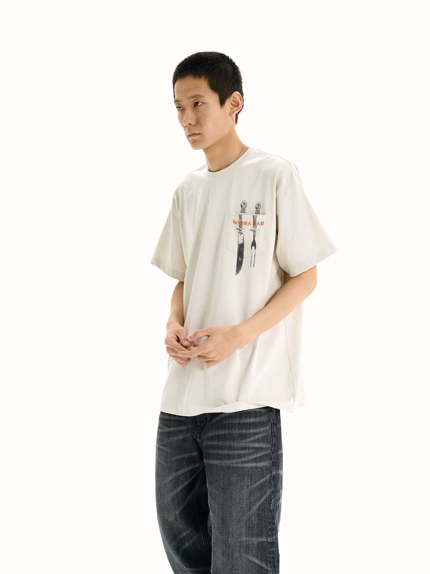 WANNA LAB Knives and Forks Tableware Printed Pockets Short Sleeves