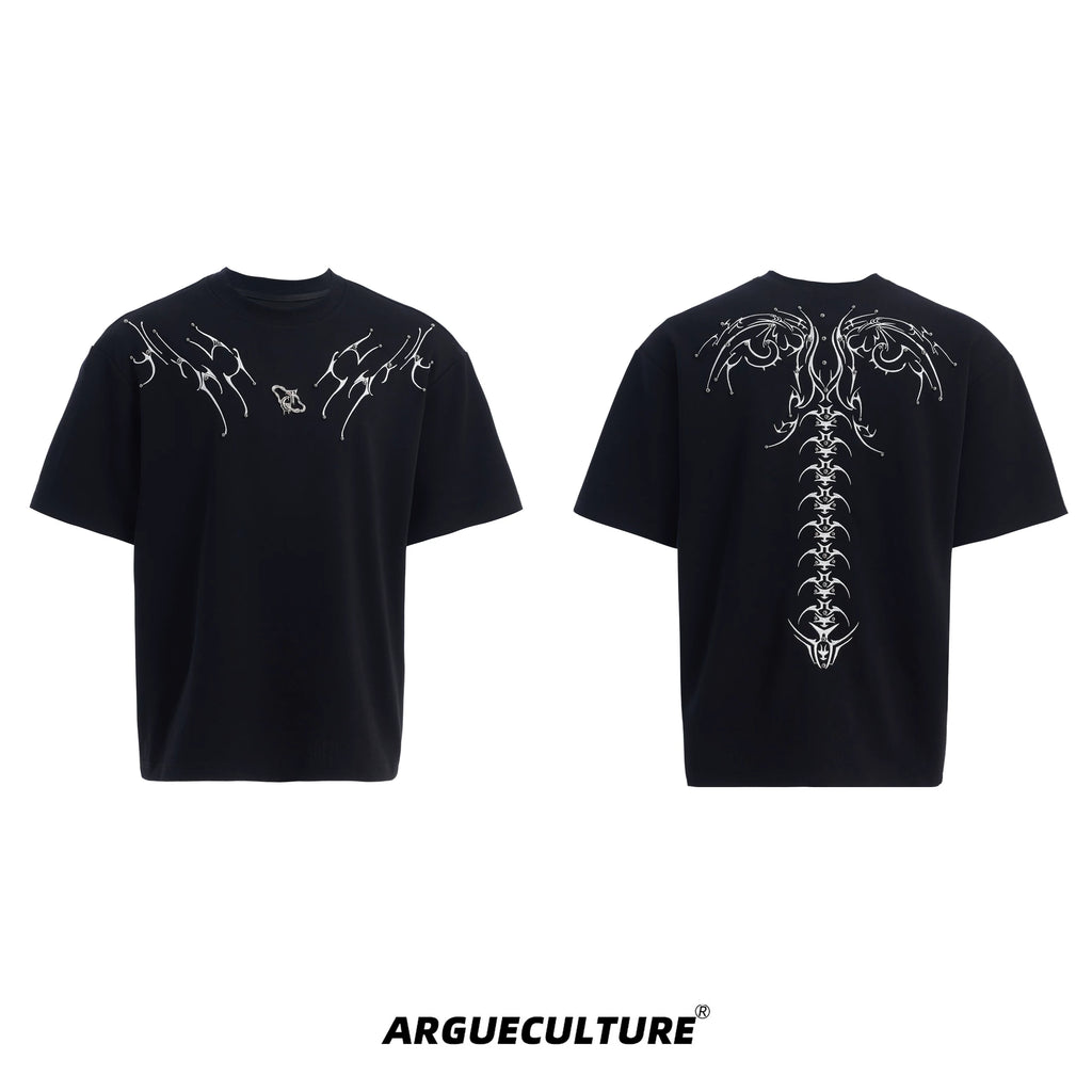 ArguECulturE Spine Embroidery Loose Crew Neck Tee