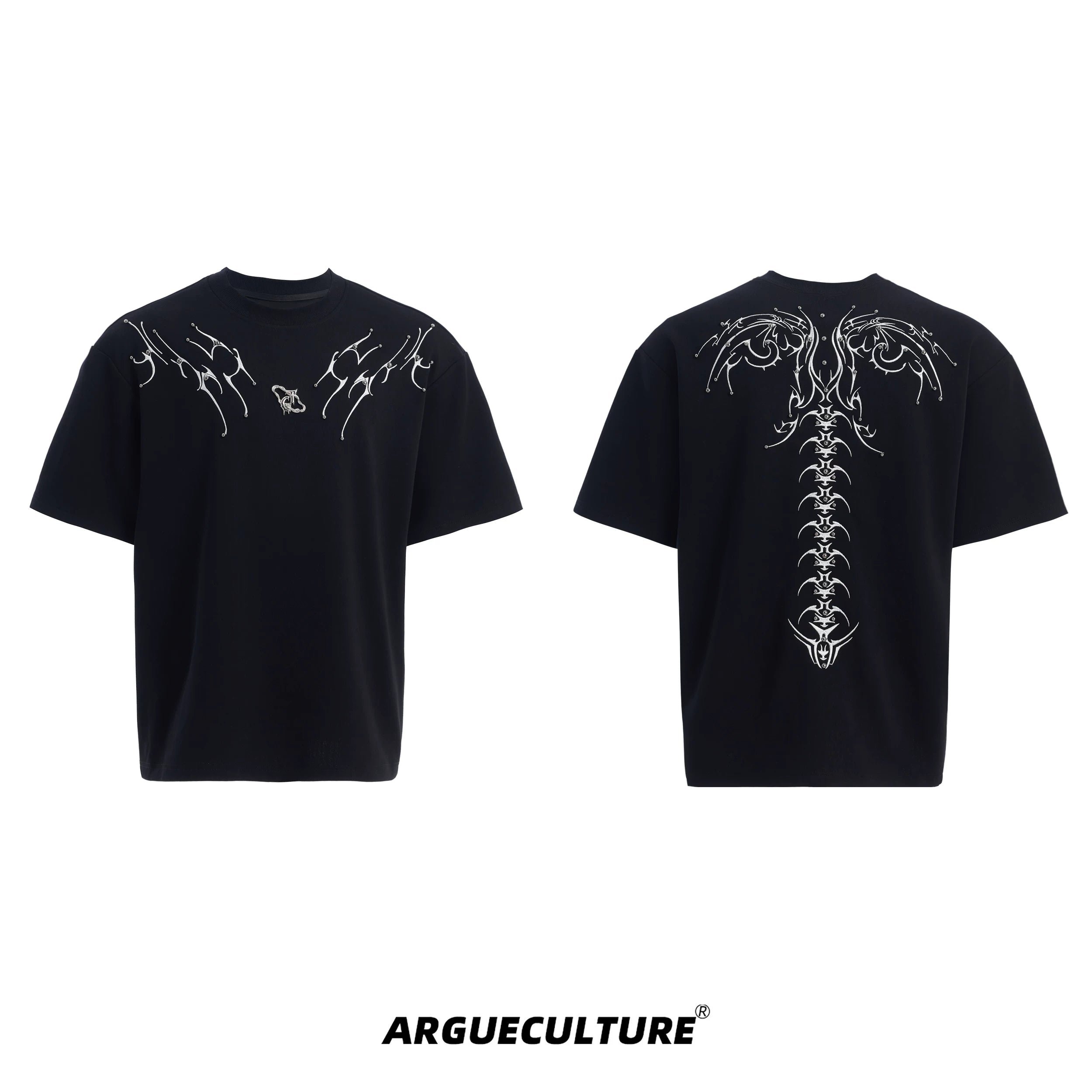 ArguECulturE Spine Embroidery Loose Crew Neck Tee
