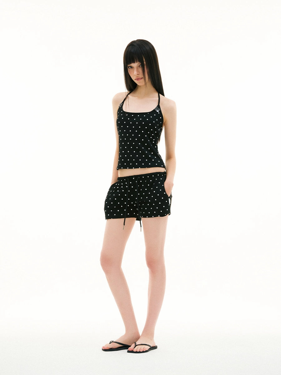 FUNKYFUN Full-printed Polka-dot Elastic Waist Three-point Casual Shorts