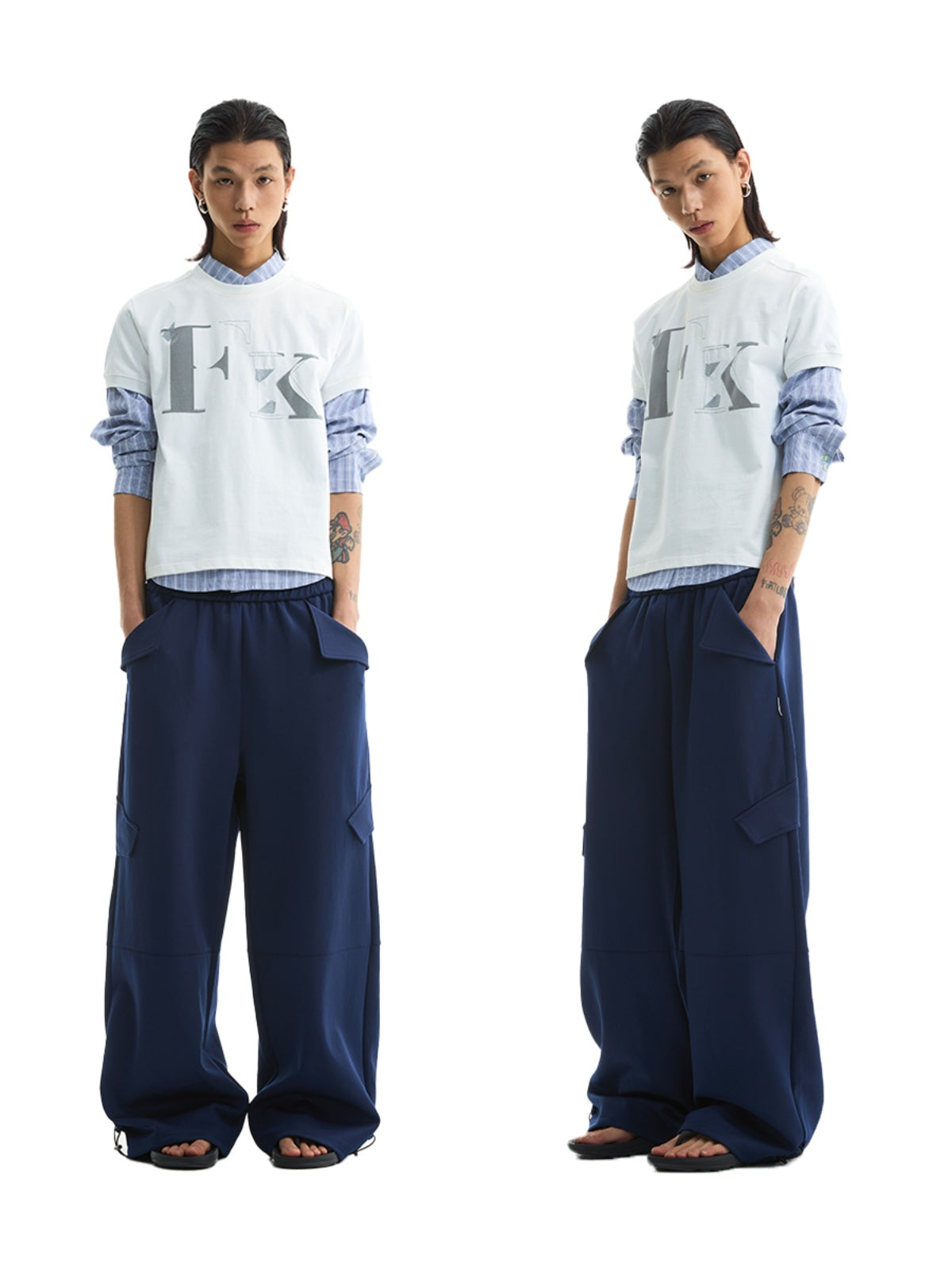 FUNKYFUN FK Letter Embroidery Print Front Shoulder Tee