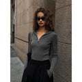 OUSPH Slim-fit Polo Neck Zipper Long-sleeved Knitted Sweater