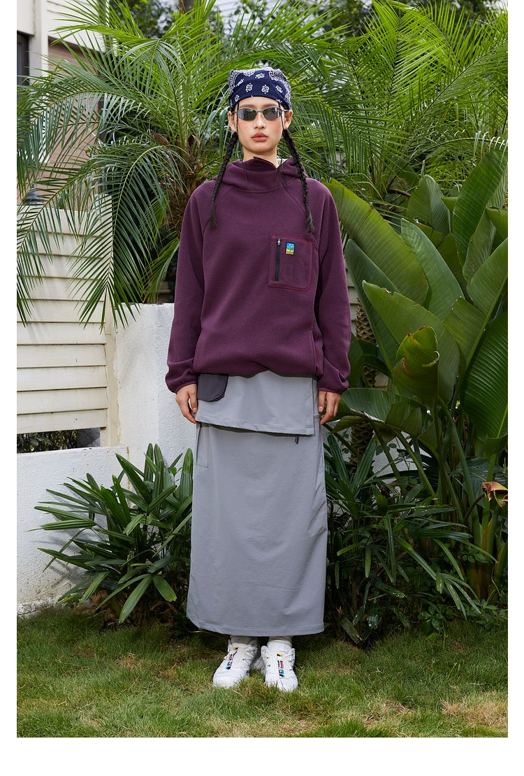 MoodLikeMe Diagonal Zipper Pocket Thermal Hooded Sweater