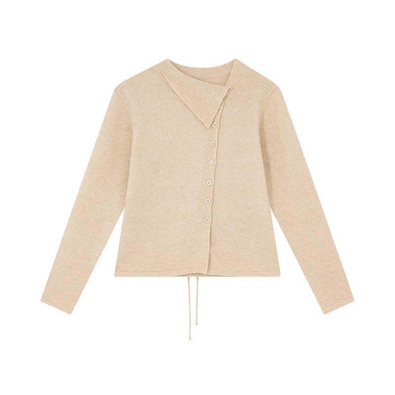 Kano Diagonal Lapel Neck Strap-on Knitted Cardigan