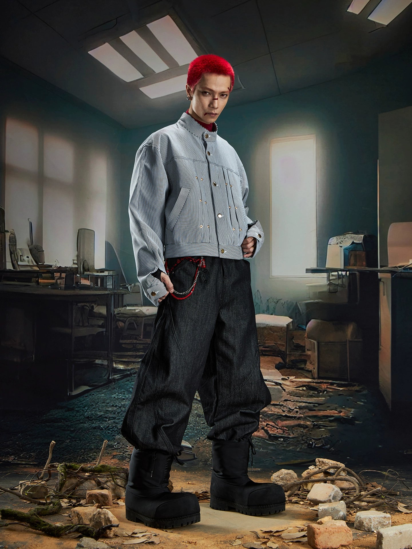 NOMANIAI Versatile Temperament Button-striped Short Stand-up Collar Jacket