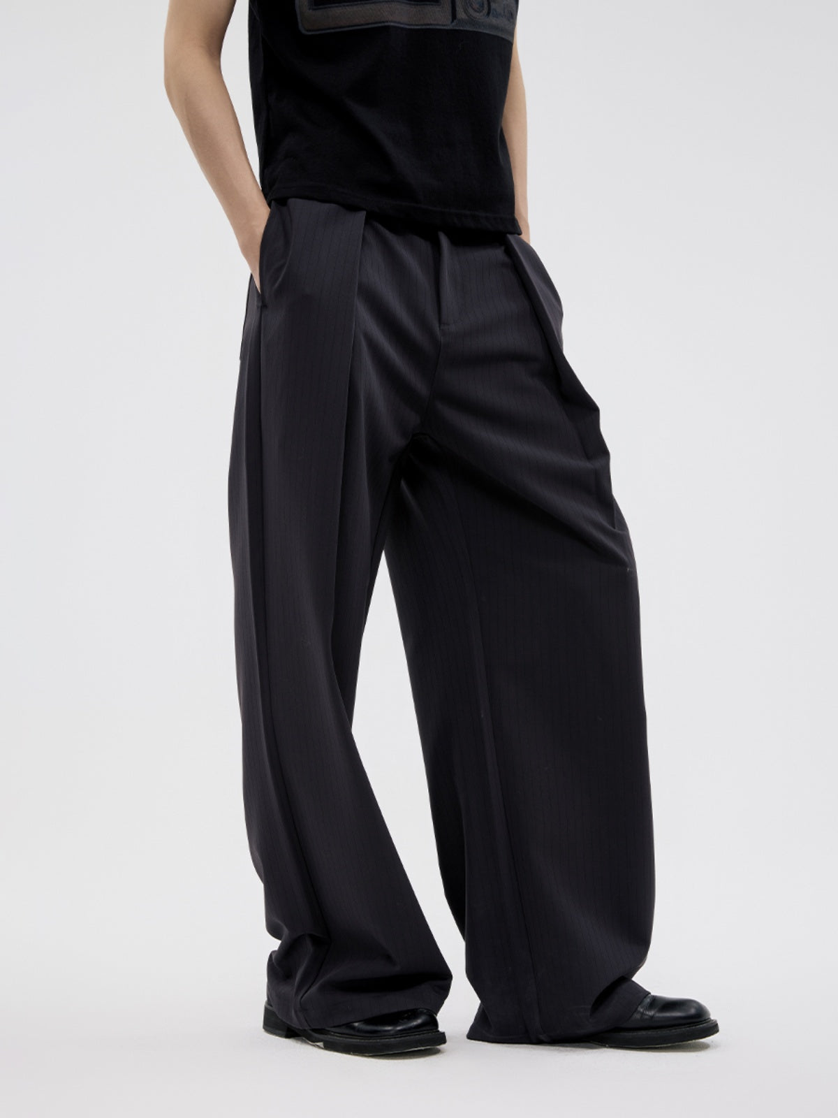 FUNKYFUN Large Pleated Wide Straight  Casual Trousers