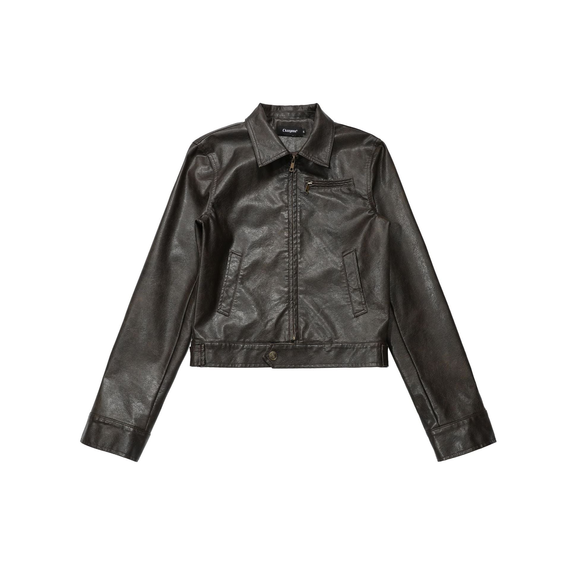 CHANYOOU Retro Lapel Short Leather Jacket