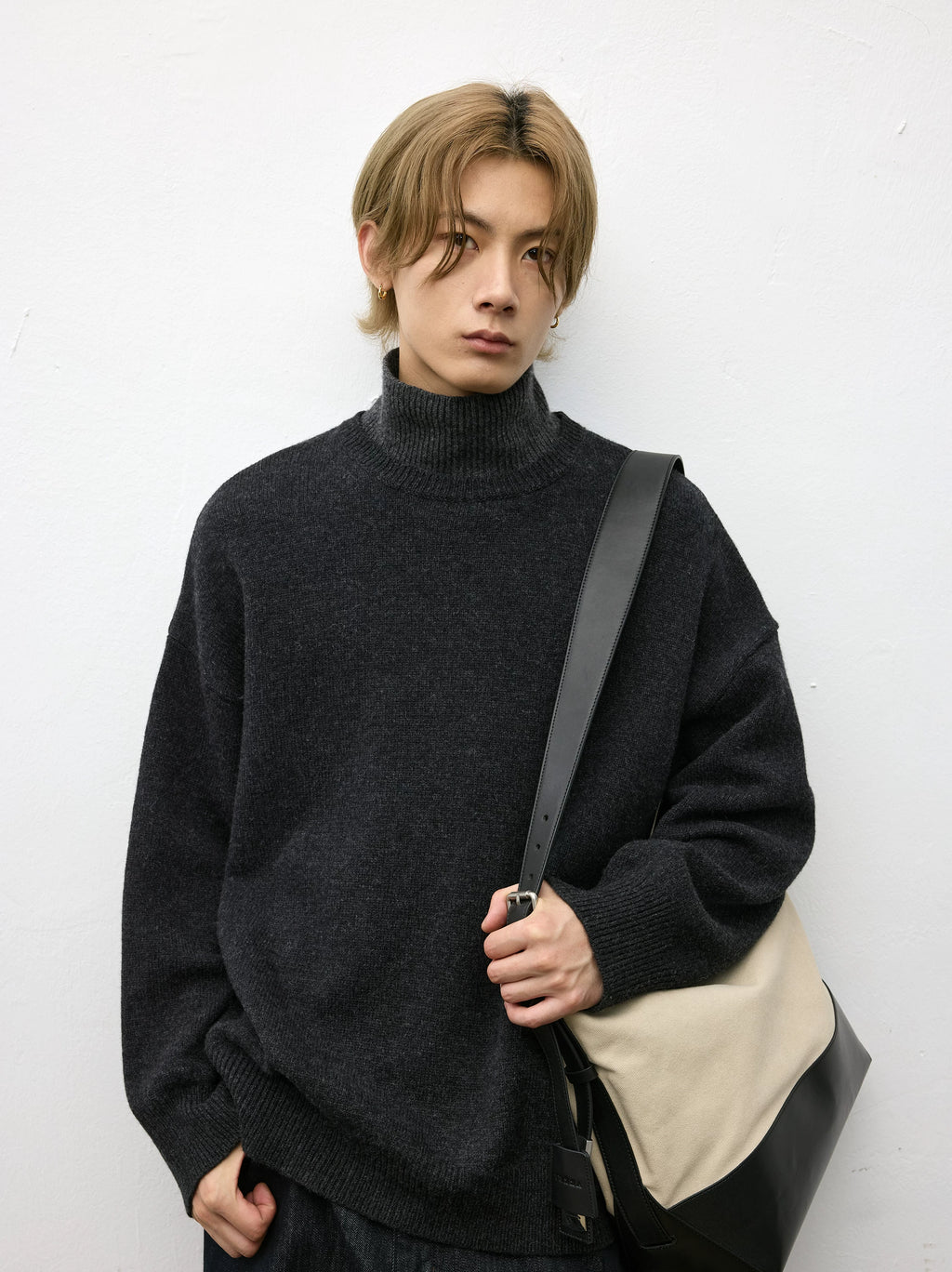 TERRAINCOGNITA Leather Stitching Large Capacity Canvas Tote Bag