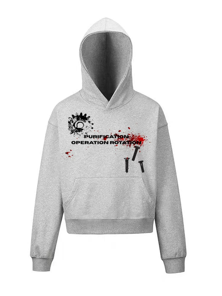 Ironthorn Bloody Gear Print Casual Hooded Sweater