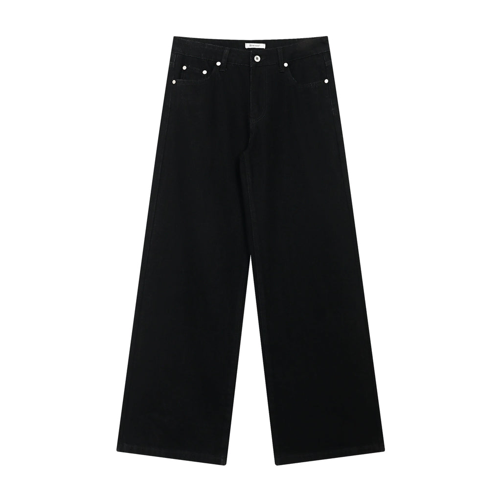 FUNKYFUN Versatile Thickened Straight Loose Twill Rivet Jeans
