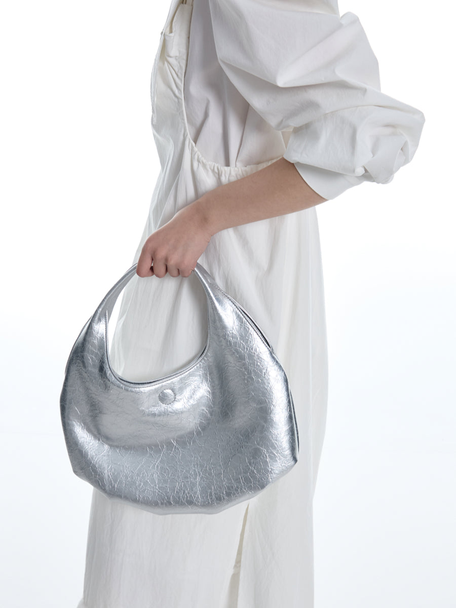 DirtySix Fuka bento bag soft pleated shiny leather shoulder underarm bag.
