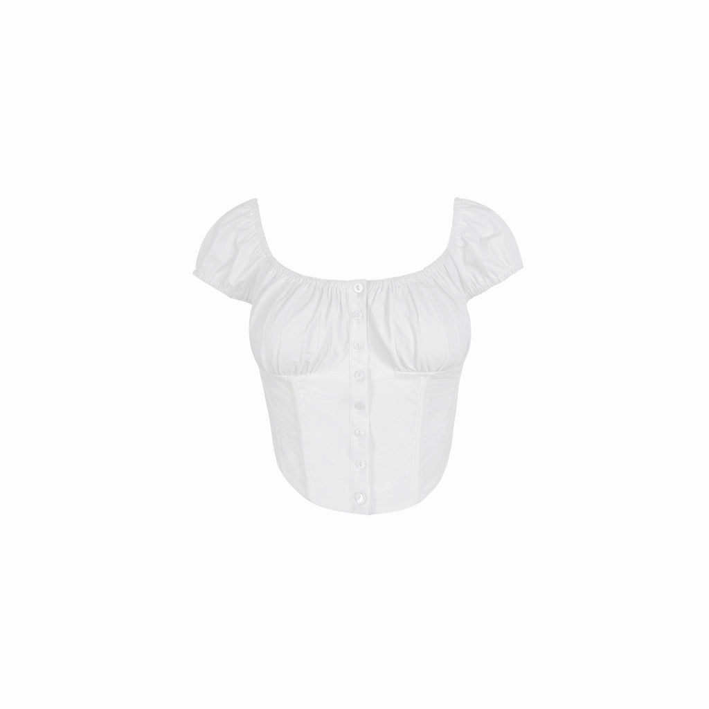 Jim Kennet Vintage Square Neck Button Slim Fit Fishbone High Waist Tee