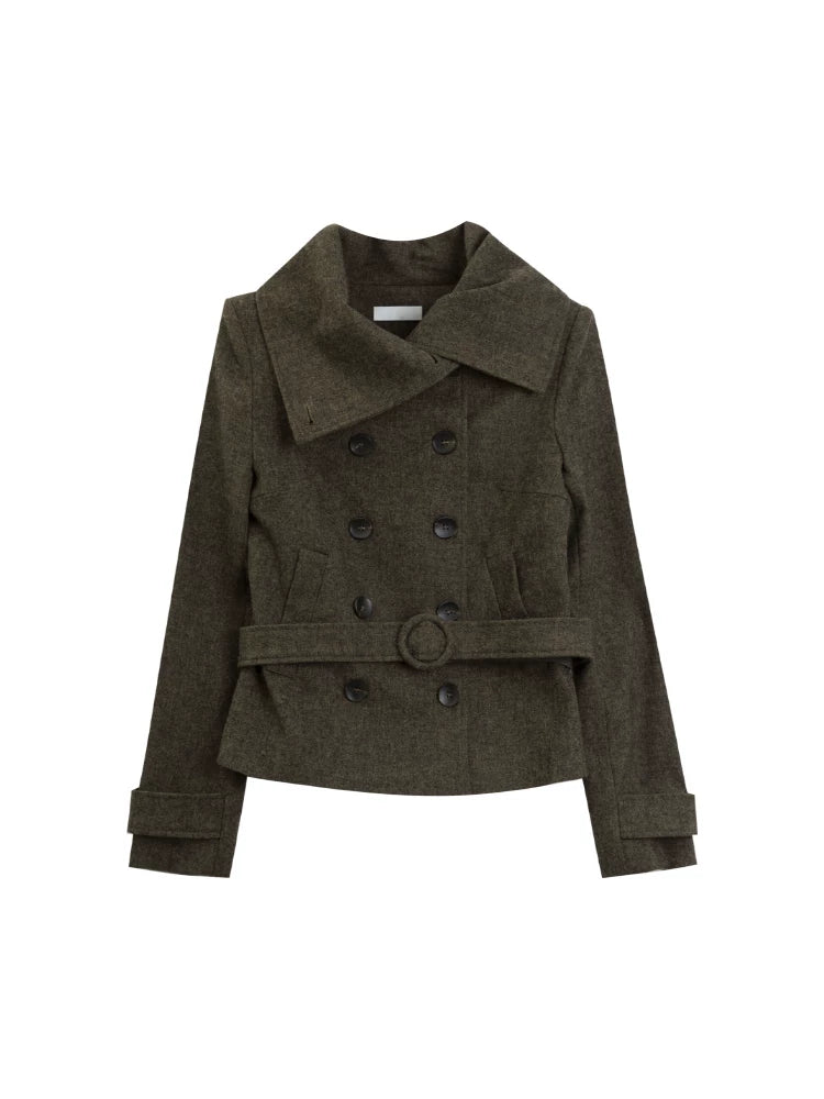 LOVEHEYNEW Double-breasted Large Lapel Woolen Short Jacket