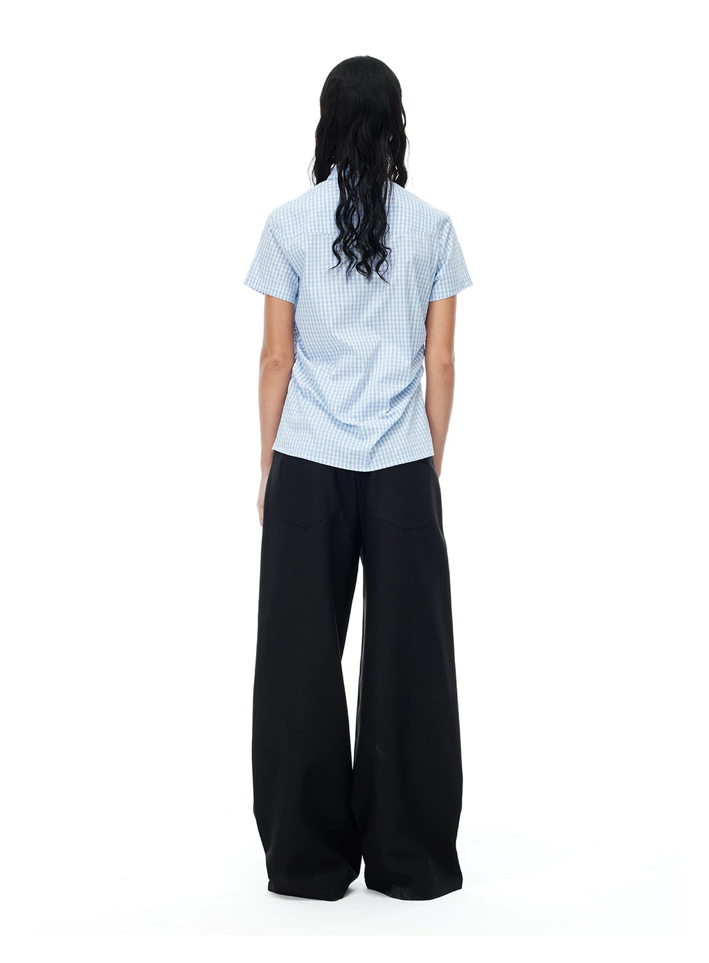 COSTUSTOOT Plaid Waist Slim Short-sleeved Shirt