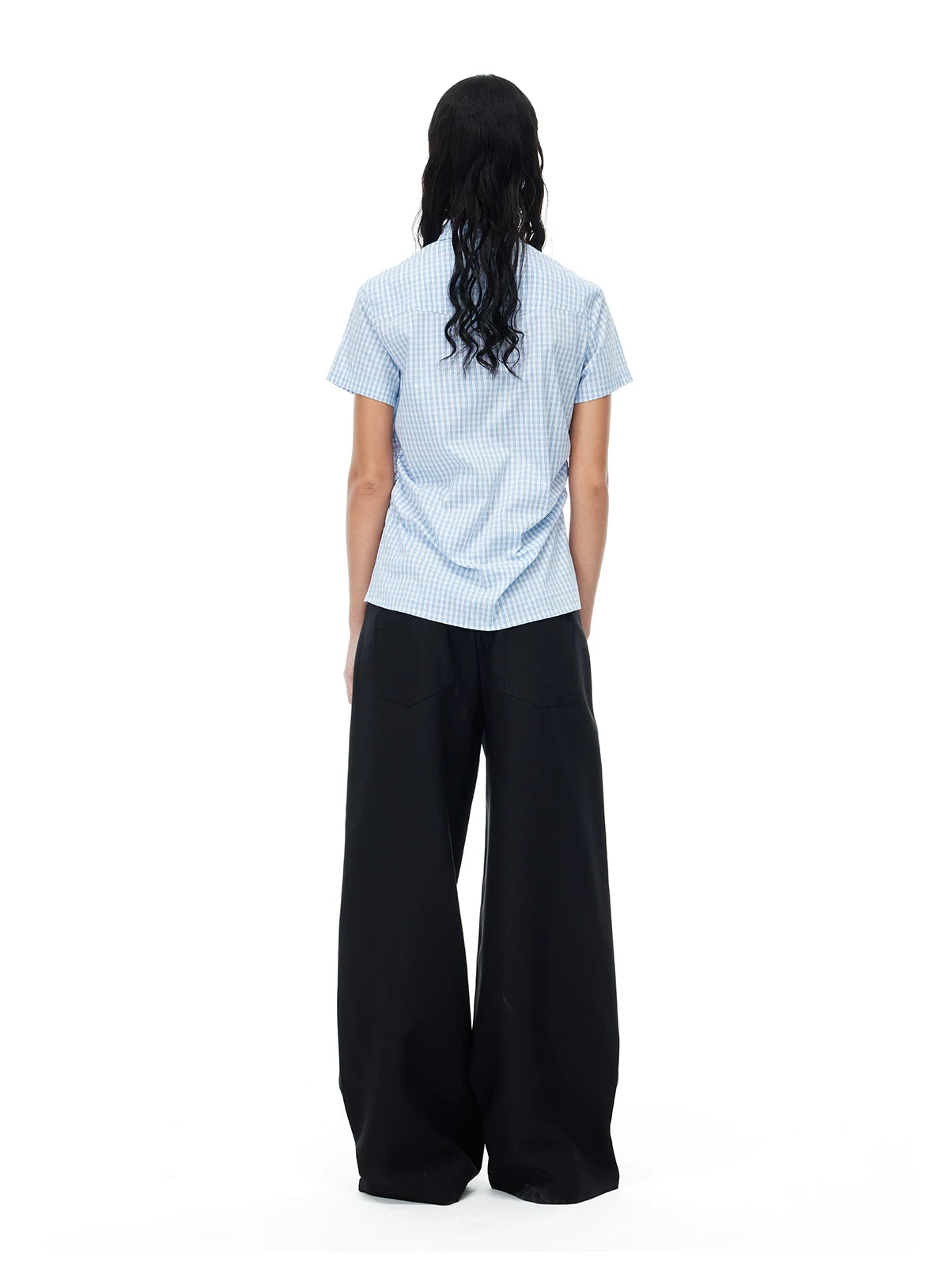 COSTUSTOOT Plaid Waist Slim Short-sleeved Shirt