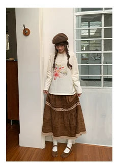 Kano Plant Print Loose Lazy Style Long Sleevest