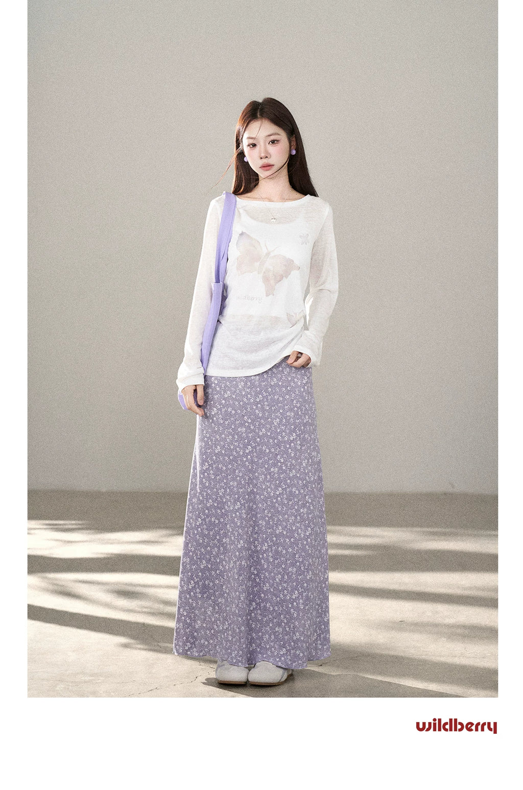 Wildberry Bow Printed Versatile Blouse Suspender Skirt Set