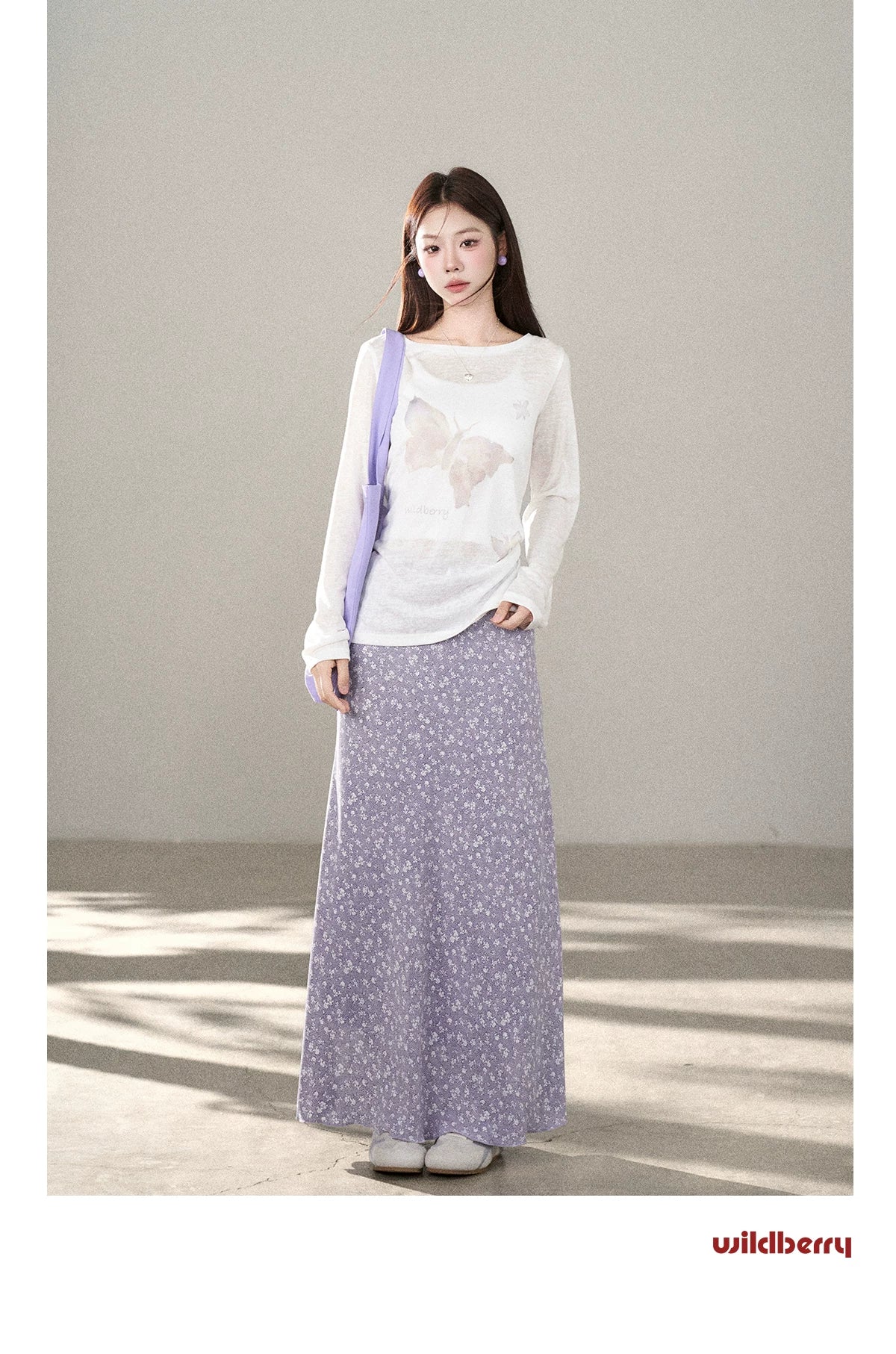 Wildberry Bow Printed Versatile Blouse Suspender Skirt Set