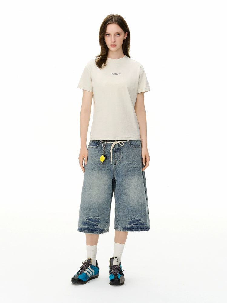 NICEBAD Flower Yarn Slogan Front Shoulder Tee