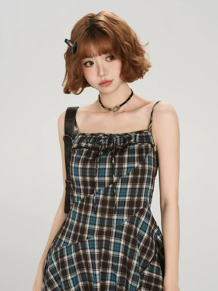 Girlyhalo Vintage Plaid Suspender Dress
