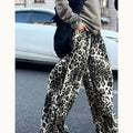 STILLYOU Vintage Rock Leopard Print Straight-pleated Slacks