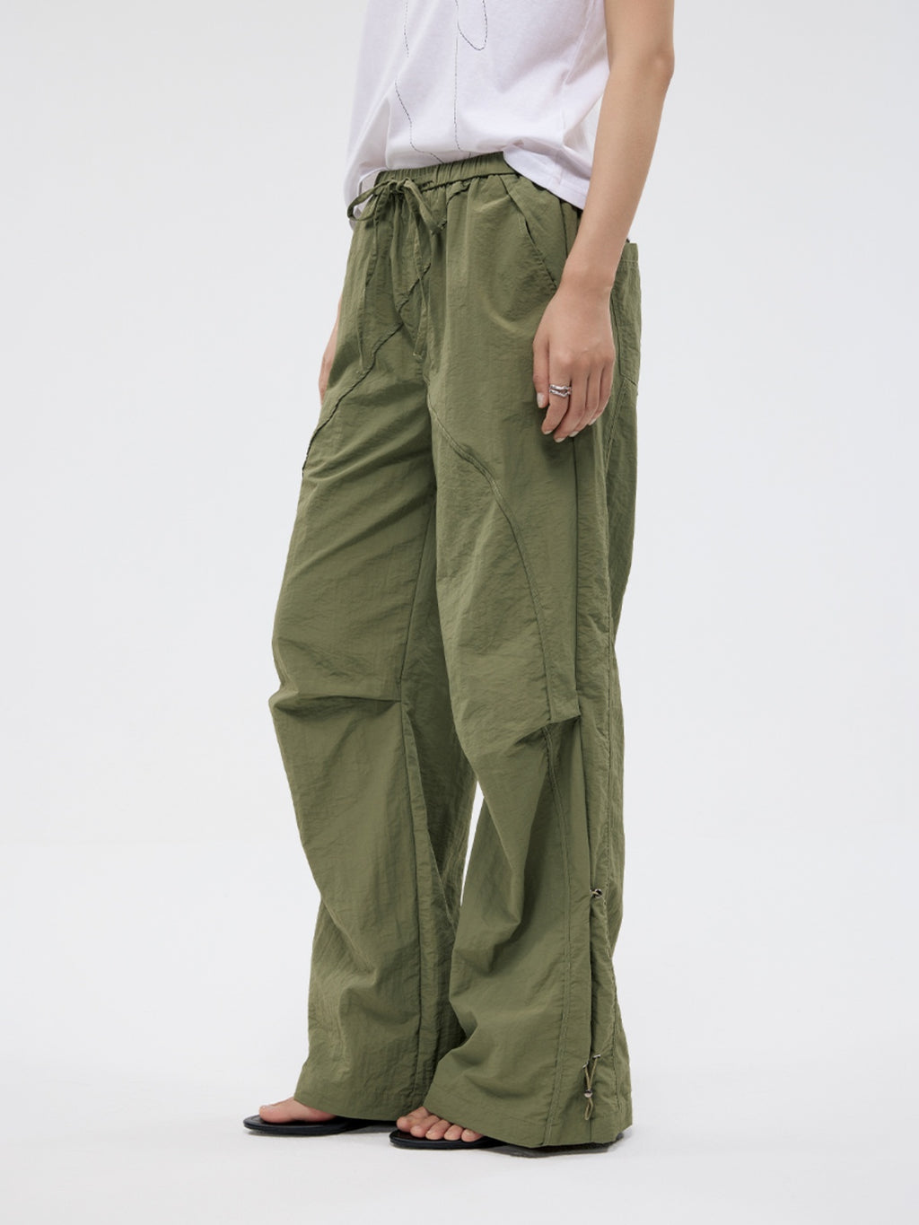 FUNKYFUN Pleated Texture Elastic Waist Casual Pants
