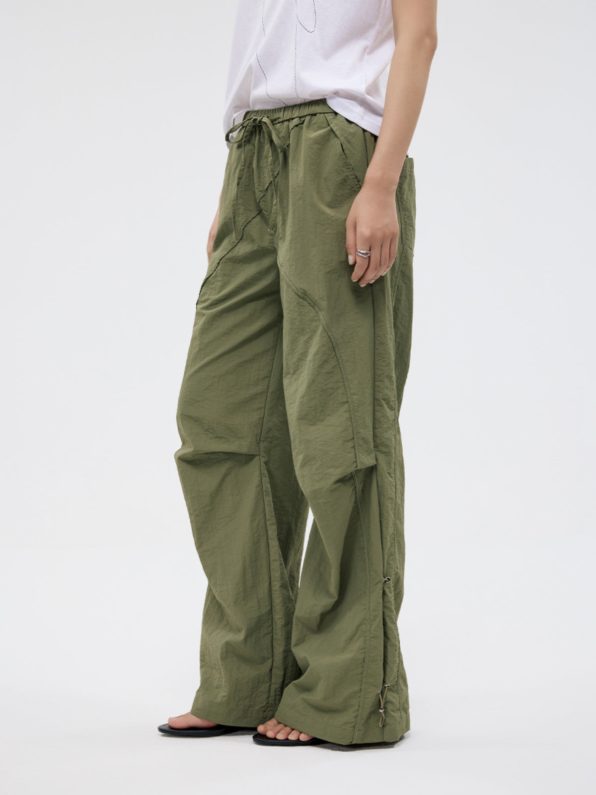 FUNKYFUN Pleated Texture Elastic Waist Casual Pants