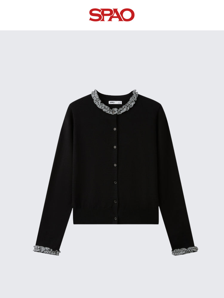 SPAO Korean Style Color Lace Collar Cardigan SPCKF23G73